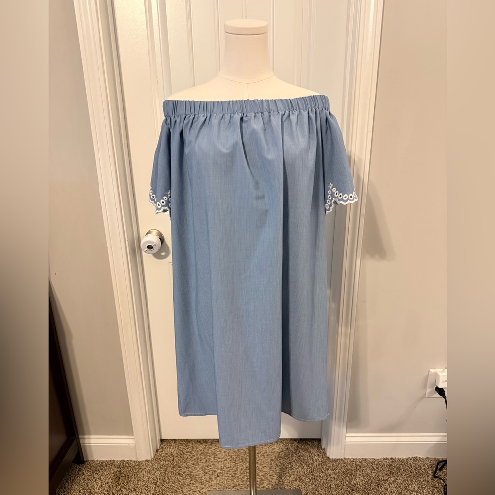 The Impeccable Pig Chambray Blue Off The Shoulder Dress